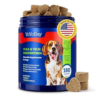 YoYoBay Flea and Tick Prevention for Dogs Chewable - 180 Soft Chews, Duck & Pear Flavor - Dog Flea and Tick Treatment Chewable, Natural Defense- Dog Immune Support Supplement