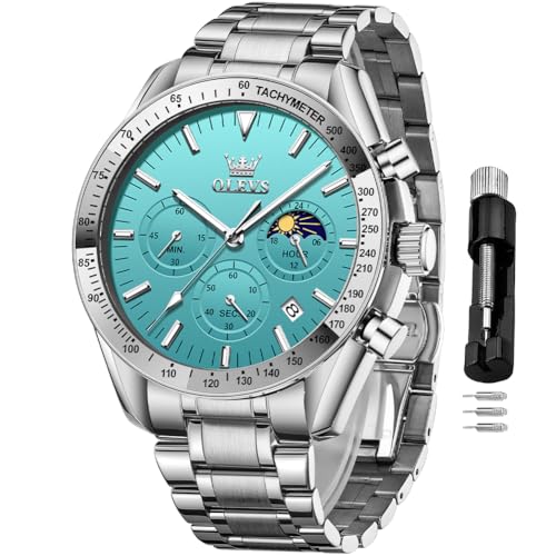 Image of OLEVS Mens Watches Luxury Diamond Calendar Stainless Steel Male Watches Business Dress Waterproof Luminous Fashion Watch for Men