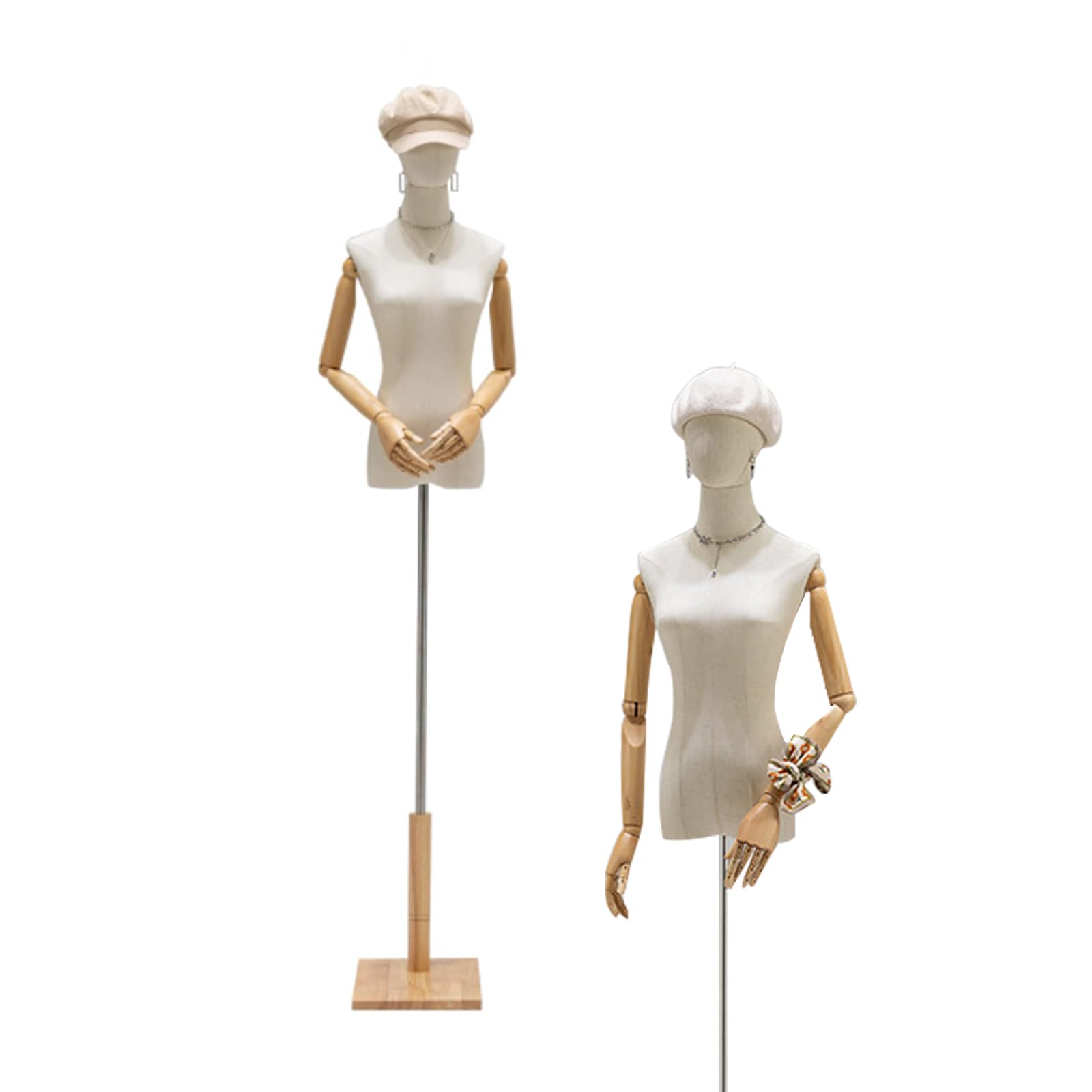 Weibliche Kleid Form Mannequin Torso, justierbarer Höhe 120-190cm, Kleidung Display Modell Körper Stand mit Kopf, hölzerne Arme und Basis zum Nähen von Kleidung, für Kleidung Kleid Schmuck Display