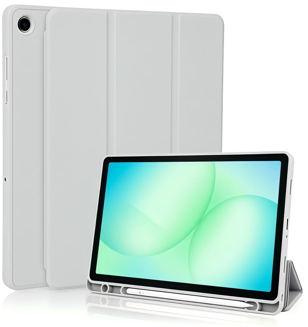 Hülle Kompatibel mit Samsung Galaxy Tab A11+ Plus 11 Zoll 2025 / Tab A9+ Plus 2023 Hülle mit Stifthalter, Trifold Ständer Schutzhülle, Auto Schlafen/Wachen, Grau