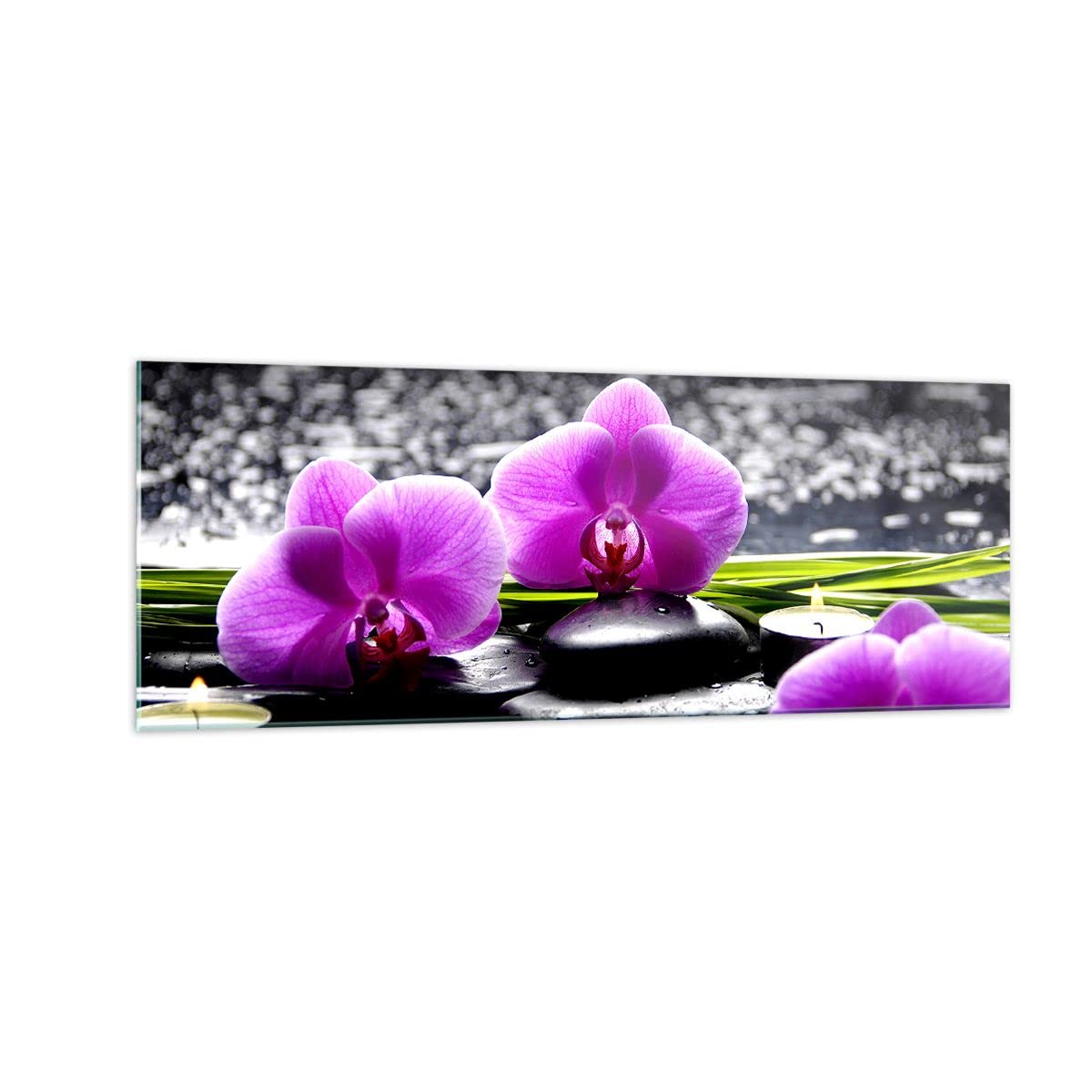 Vidrios decorativos Orquídea naturaleza Agua flor Cuadro Sobre Vidrio Moderno 140x50cm Decoracion Salon Cocina Cuadros Pared Impresiones Grande XXL Impresión en Cristal Wall Art Prints GAB140x50-2658