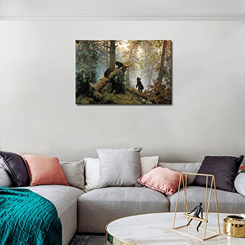 Bears Play In Forest Broken Tree Wall Art Painting The Picture Print On Canvas Animal Pictures For Home Decor Decoration Gift #TOP2