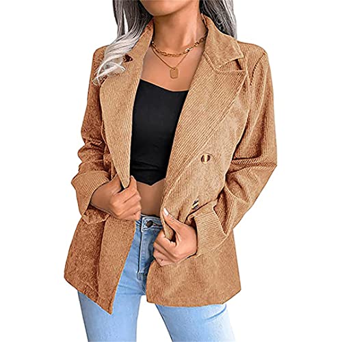 Manteau d'hiver femme chaud en velours côtelé kaki à manches longues