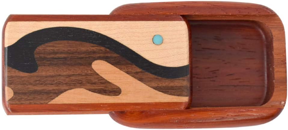 Modern Artisans American Made Pocket-Sized Pill Box (Standard Size) - Padauk Wood with Inlaid Wave Design