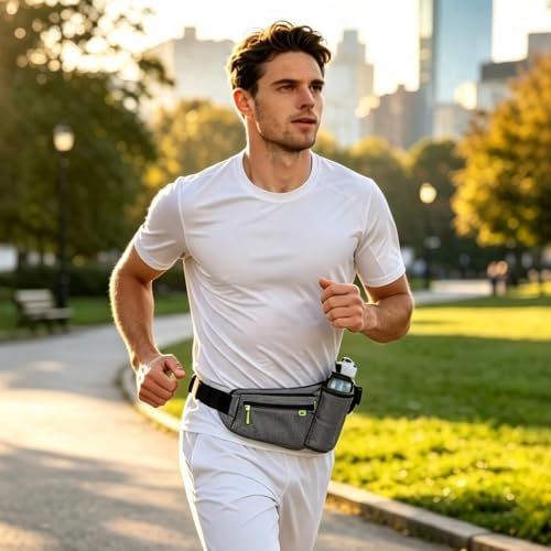 Ceinture de Course Porte-Bidon avec Grande Capacité – Sac Banane de Sport Étanche Léger Multi-Pochette Réglable pour Jogging, Randonnée, Marathon Homme Femme(Gris) – vue 7