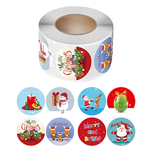Milageto 500 Pcs Adesivos de Feliz Natal Selos de Natal Papai Noel Enfeites Redondos Rótulo de Prese