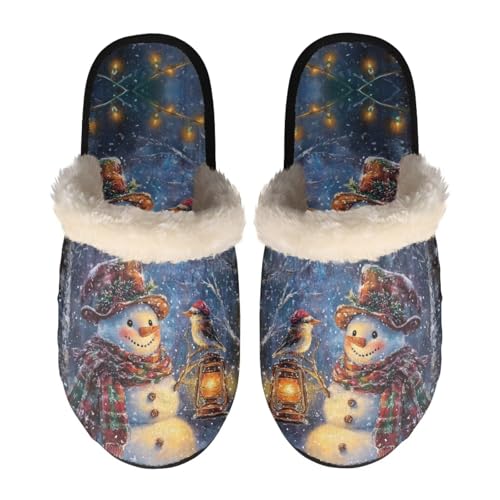 Dolyues Pantuflas acogedoras de espuma viscoelástica para mujeres y hombres, pantuflas cálidas para el hogar, sandalias sin cordones, Farol de muñeco de nieve y pájar, Small