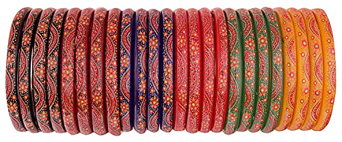 Image of NMII Glass with Flower Pattern Glossy Finished Kada Set For Women and Girls, (Multi-Colour 2.2 Inches), Pack Of 24 Kada Set