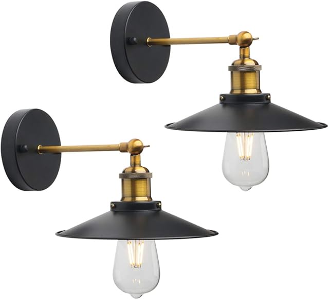 CeilSong Black Wall Lights Antique Industrial Sconce Lamps 240 Degree Adjustable Up or Down Vintage Art Decor Wall Lights for Kitchen, Lobby, Dining Room, Restaurant, Set of Two(Antique)