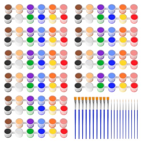 Nicpro 10 Pack Mini 12 Colors Acrylic Paint Set with 140PCS Storage Strips Non Toxic Craft Paint for Coloring Kit Home Birthday Classroom Party Favors