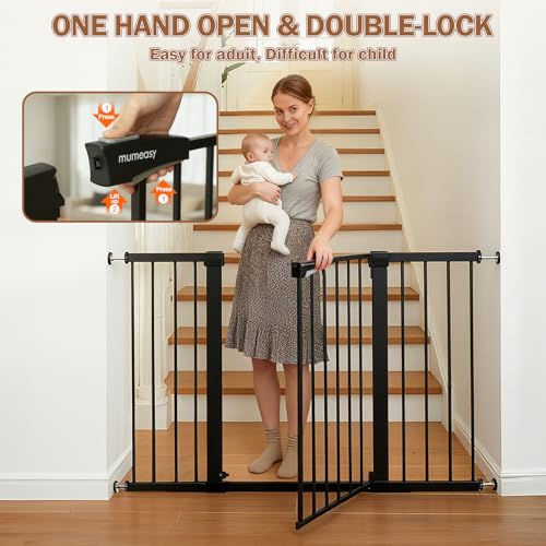 Mumeasy 29.7-51" Extra Wide Baby & Dog Safety Gate for Stairs & Doorways | Pressure/Hardware Mount Child & Pet Gate, Auto Close Easy Access Walk Thru Door for House, Hallway, Indoor & Outdoor, Black - Image 6