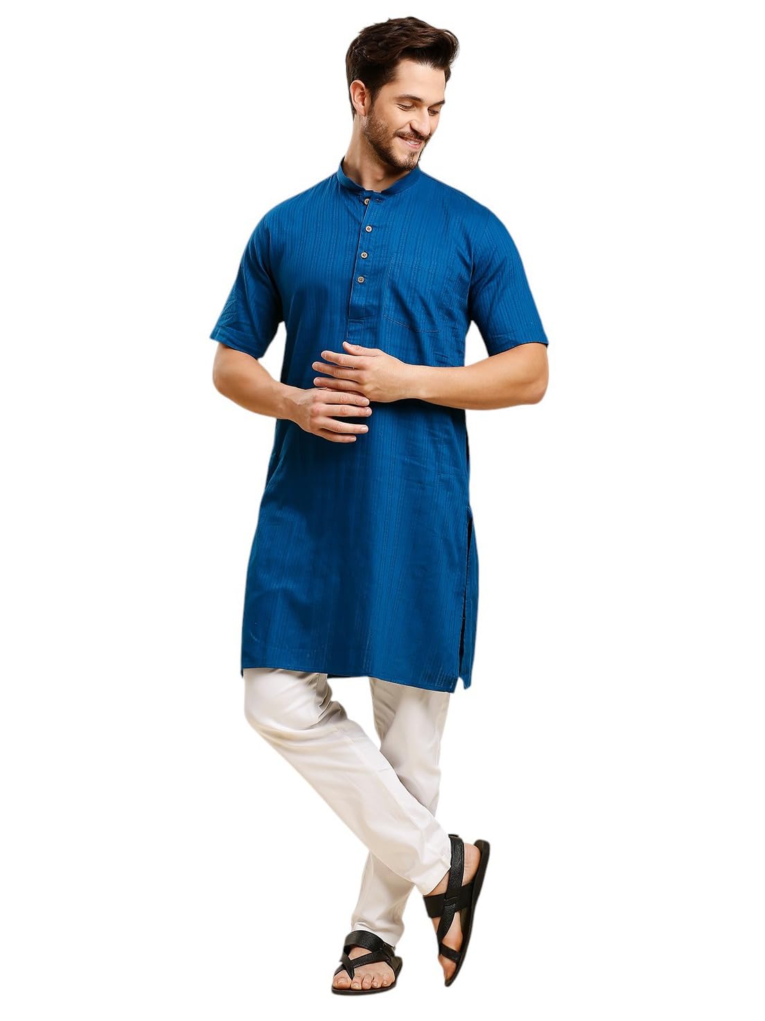 rajubhai hargovindas Green Khadi Half Sleeve Kurta-picture-40