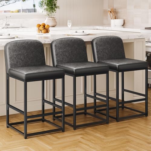 Raynesys 26" Bar Stools Set of 3, Upholstered Barstools with