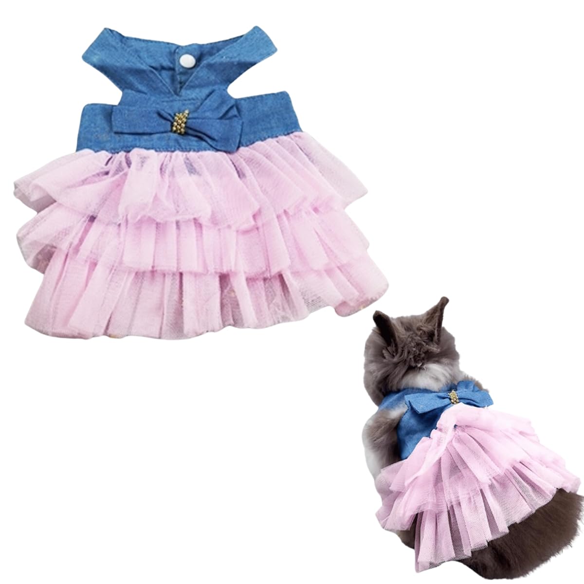 Rabbit Dress Bunny Costume Clothes Skirt Daily Wear Cloth for Small Cat Dog Puppy Chinchilla Guinea Pig, Small Animal Dress for Party Photo (Denim