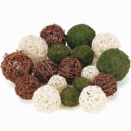 Usmola USMOLA-18 18Pcs Decorative Balls For Centerpiece Bowl - 6Pcs Fake Moss Balls + 12Pcs Rattan Wicker Balls, Artificial Moss Decorative Balls Vase Fillers thumb #4