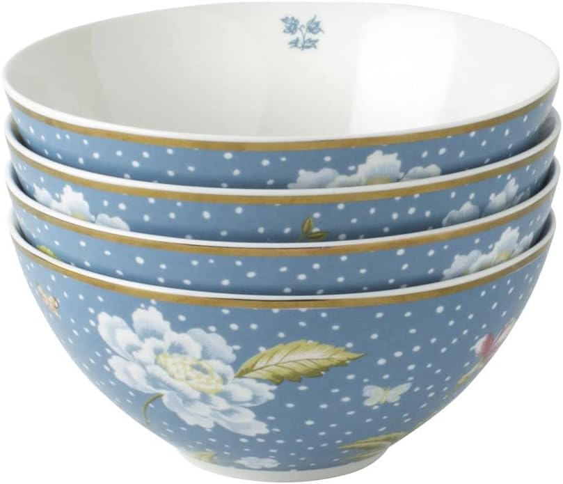 Miniatura 2 de Laura Ashley Seaspray Uni - Caja de regalo de 6 pulgadas, juego de 4 platos de sopa de porcelana y cereales, cuencos aptos para lavavajillas,