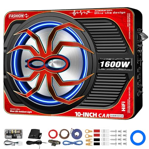 TZGBASS 1600W Slim Under Seat Subwoofer and Amp Package, Powered