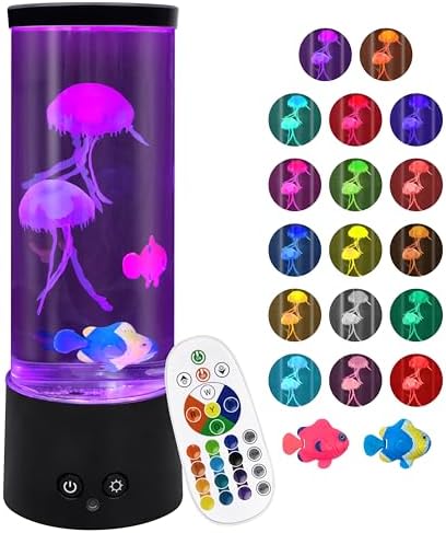 Jellyfish Lamp, Electric Jellyfish Lighting, Jelly Fish Tank Table Aquarium Lamp with 17 Colors, Floating Jelly Fish Night Light Decorations, Birthday Gifts for Women, Girls, Men (Black)