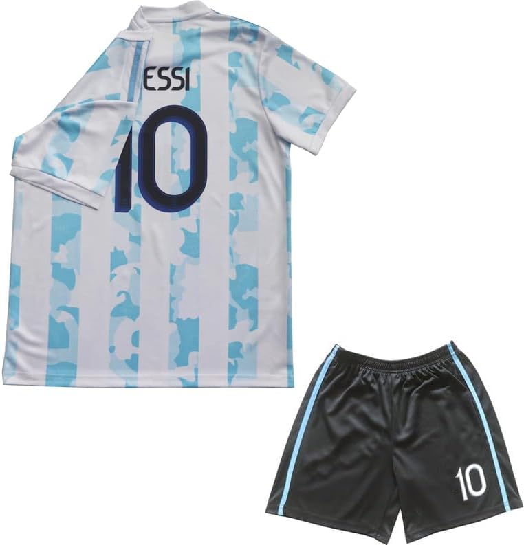2021 Argentina Home Copa-American #10 Kids Soccer Jersey & Shorts Set Youth Sizes - Image 3