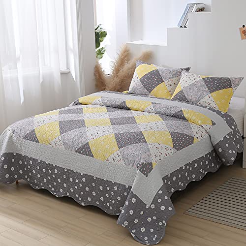 VIVILINEN Colchas de Patchwork Cubrecama Nórdica Moderna para Cama 135 Cama Individual, Edredones Cubierta Cama Manta Colchas de Primavera Verano (220_x_240_cm, Gris)