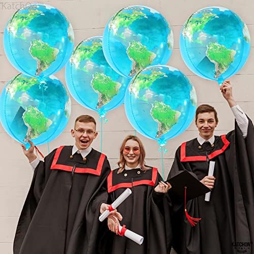 KatchOn, Globe Balloons for Earth Day Decorations - Huge 22 Inch, Pack of 6 | 4D World Map Balloons | Earth Balloons for Party | Earth Day Balloons for Globe Decorations, Bon Voyage Party Decorations