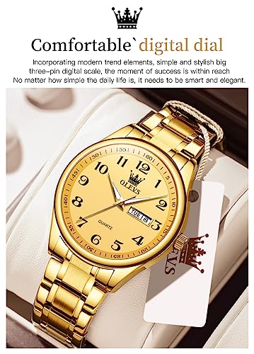 Image of OLEVS Mens Watch Stainless Steel Analog Quartz Watches for Men Day Date Easy Read Diamond Waterproof Dress Luxury Classic Casual Big Face Blue /Black /Gold /Silver Roman Arabic Numerals Men's Wrist Watch