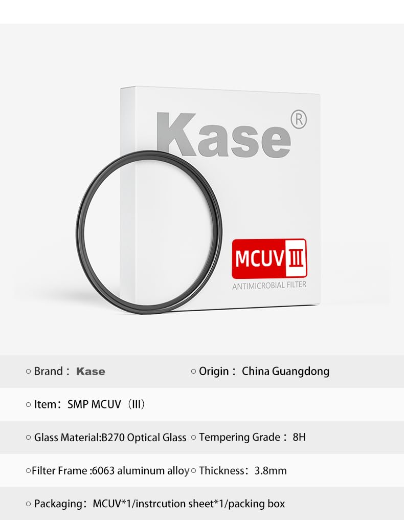 Kase SMP MCUV III Screw-in Slim UV Filter Multicoated Tempered Hardened Optical Glass Anti-Flare Low Reflection (37mm)