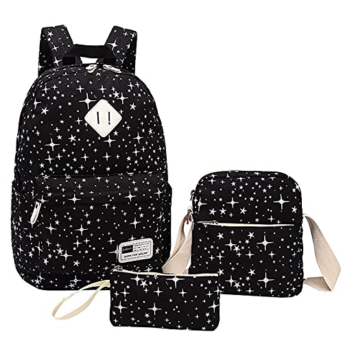 Schulrucksäcke für Teenage Cute Girls Set, 3 Stück Bedruckt mit Lunch Bag, Bleistift-Etui, Casual Bookbag Rucksack Wasserdicht Leicht für Studenten-Leinwand Cover