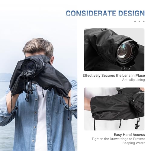JJC Camera Rain Cover Nylon Raincoat for Canon Sony Nikon Camera & Lenses ≤ 230mm Length, Strap & Tripod Mountable - Image 4