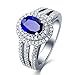 Aeici Bague Fiancailles Or Blanc Bagues Bague Or Blanc 18 Carats 4 Griffes Saphir Bleu Ovale de 1,57 Ct avec Diamant Brillant Anneau Bleu Taille 54