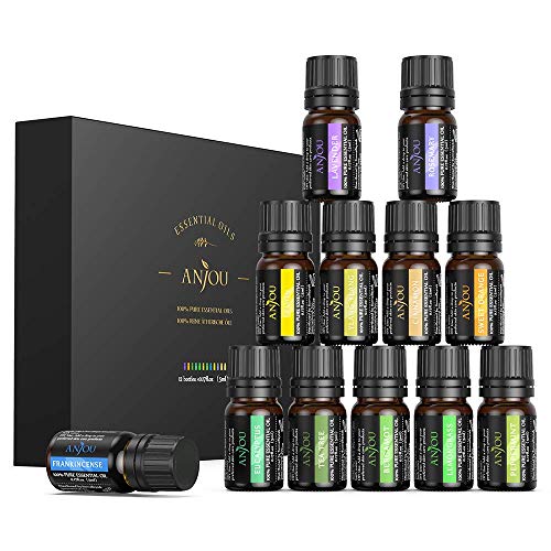 Anjou Essential Oils Set, 12 Premium New Formula Oils for Pure Aromatherapy Essential Oil Kit, Included Lavender, Sweet Orange, Tea Tree, Eucalyptus and 8 More