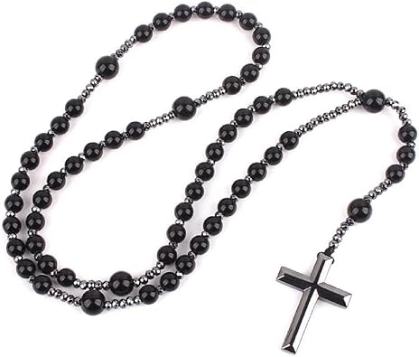 SARDFXUL Catholic Rosary Cross Pendant Rosary Prayer Hematite Necklace Pendant Amulet Cross Pendant Rosary Necklace Cross Necklace