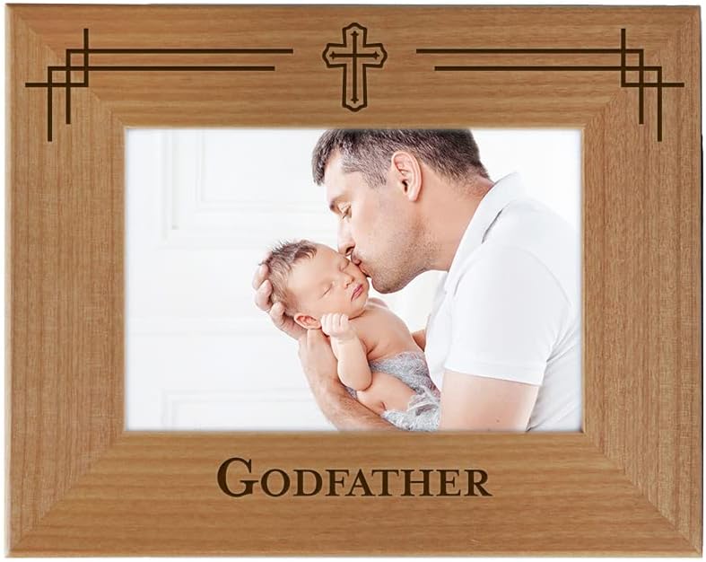 Godfather Gift from Godchild - Godfather with Cross Picture Frame, Godfather Engraved Natural Wood Picture Frame, Baptism Gifts, Religious Catholic Gifts, Thank You Gifts,Fits 4x6 Vertical Portrait