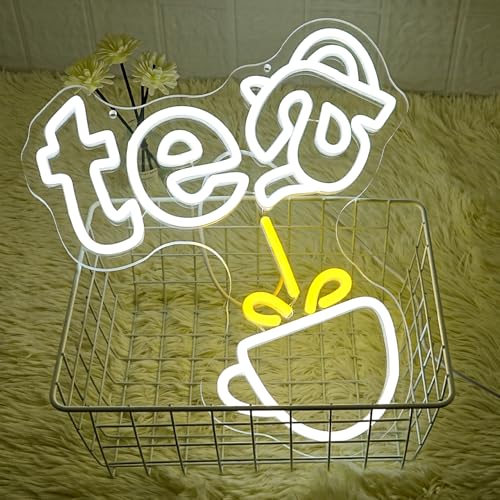 Image of Tea Neon Sign Teapot LED Neon Light White Tea Bar Neon Sign Decor Hanging for Coffee Station, Teahouse, Restaurants, Home, Farmhouse, Kitchen Decoration