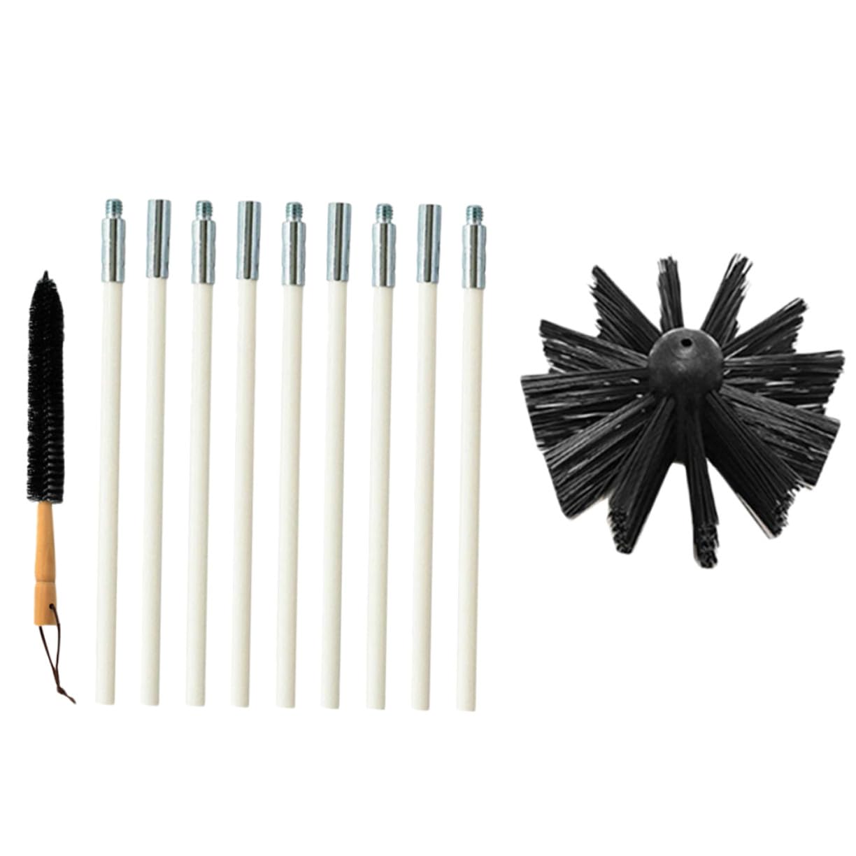 KOMBIUDA Scovolino Canne Fumarie in Nylon Manico e Aste Flessibili in Ferro per Pulizia Condotti e Rimozione Lanugine Set 9 Pezzi Nero per Ventilazione e Cappa