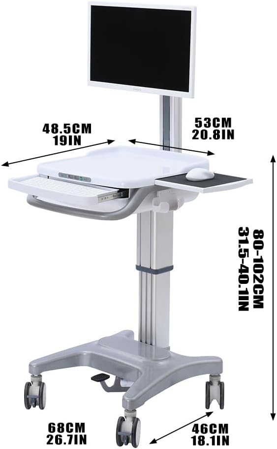 Mobile Trolley Cart, Height Adjustable80-102Cm, Rolling Lab Cart,Fitted with Four Silent Swivel Castors, Suitable for S, Laboratory Storage and Offices