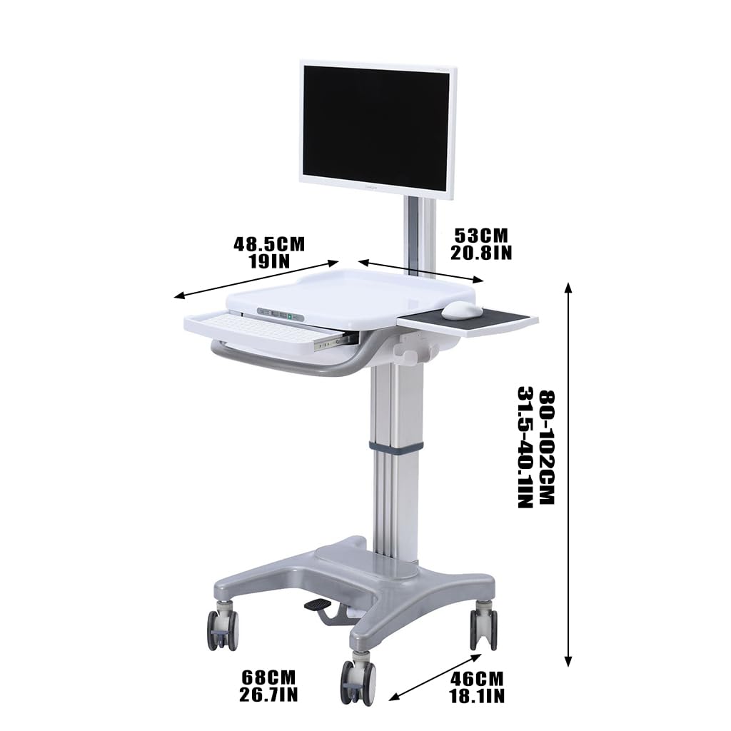 Carrello Mobile, Altezza Regolabile 80-102 Cm, Carrello da Laboratorio con Ruote, Dotato di Quattro Ruote Piroettanti Silenziose, Adatto per Laboratori, Stoccag