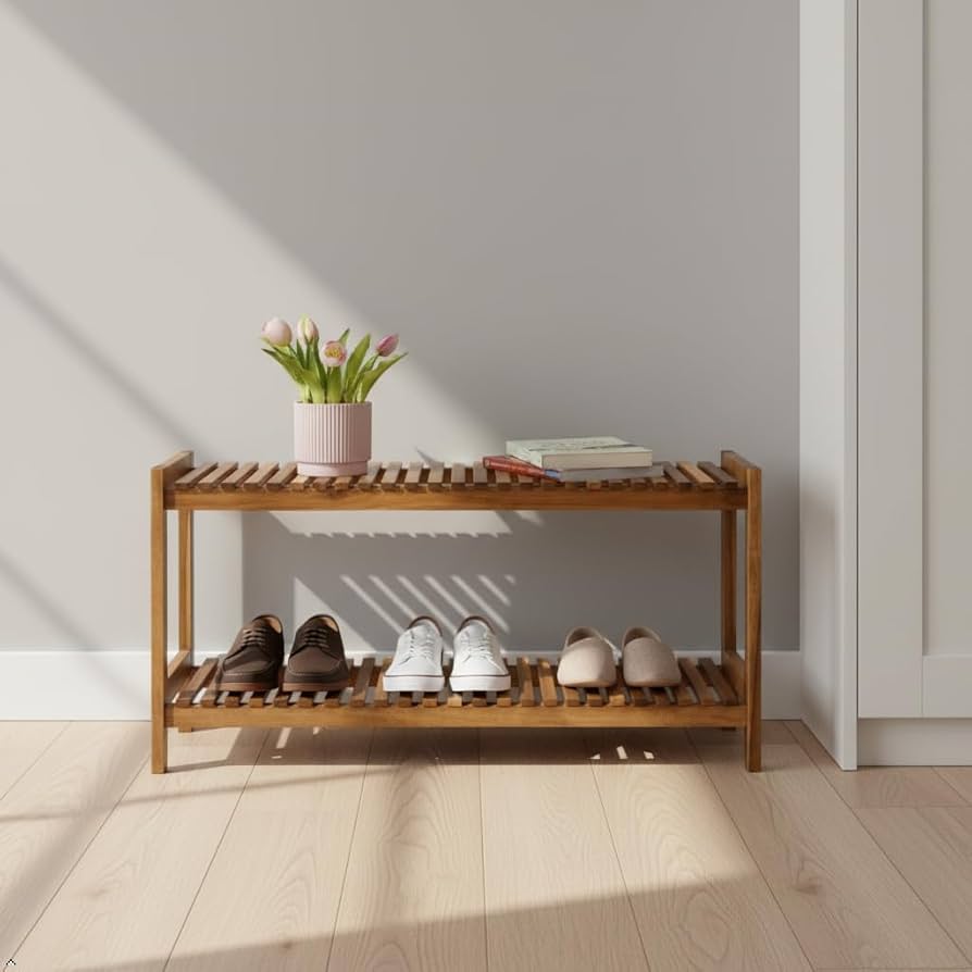 Amazon.com: VICTORY RELAX Solid Acacia Wood Shoe Rack, 2-Tier Long