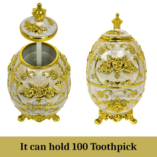 Image of Luxury Decorative Toothpick Holder - Handmade Gold Enamel Faberge-Style Dispenser | Dining Table Decor | Unique Gift