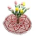 BIBITIME Kitchen Crochet Table Doilies Vase Mats Round Flower Doily Handmade Placemats (15 inches to 16 inches-2PCS, Red)