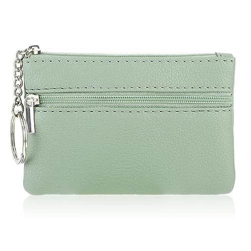 simarro Monedero Mujer, Sólido PU Lichi Patrón Zip Mini Monedero Con Llavero Portátil Monedero Mini Monedero para Mujer Doble Cremallera Tarjetero Cartera (Grün)
