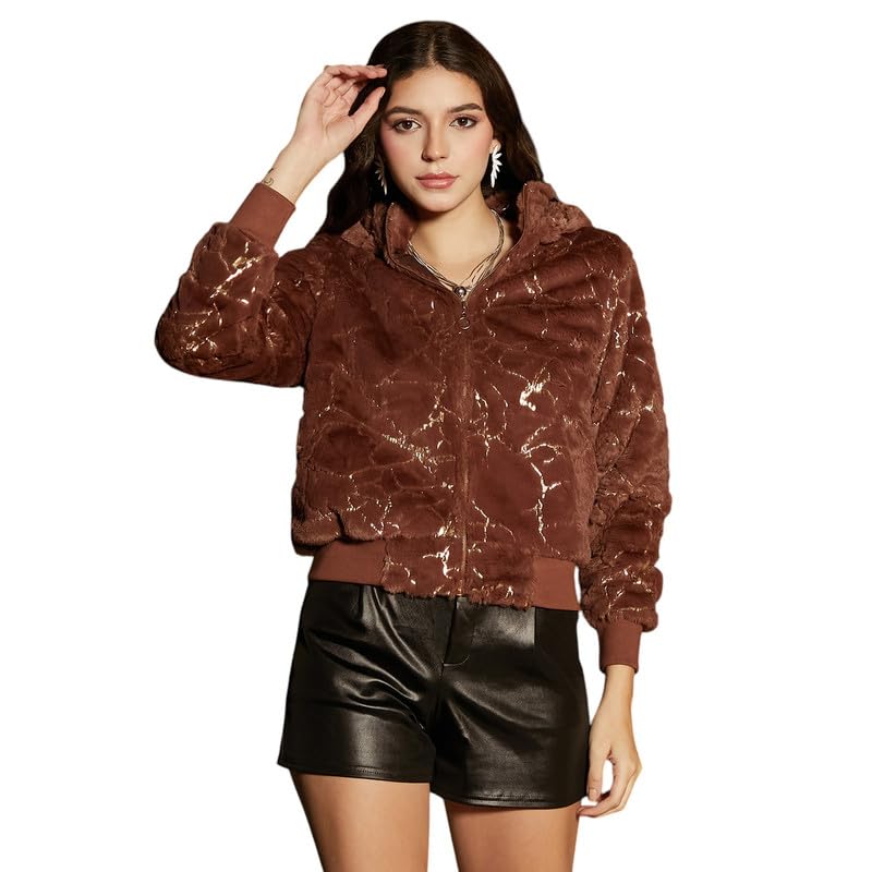 Image of Campus Sutra Women's Fleece-Lined Biker Jacket For Casual Wear | Spread Collar | Long Sleeve | Zipper Closure | Jacket Crafted With Comfort Fit For Everyday Wear