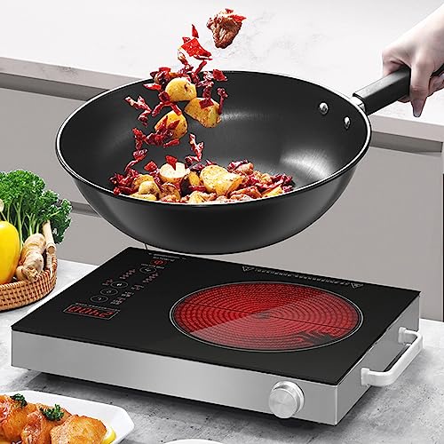 Wok de acero al carbono fondo plano con tapa de vidrio miniatura 3