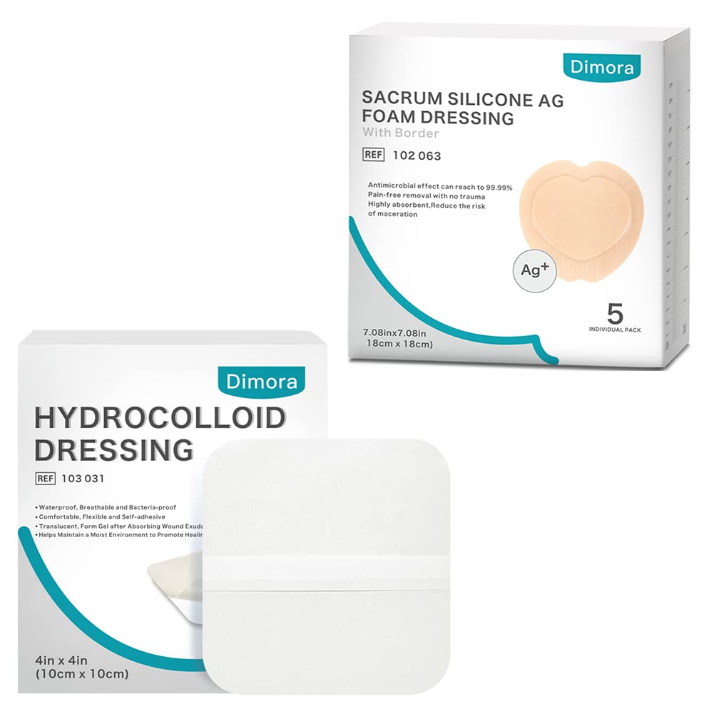 Amazon.com: Hydrocolloid Wound Dressing, 10 Pack Ultra Thin 4" x 4" + Ag  Silver Sacrum Foam Wound Dressing Bandages Silicone Adhesive Border 7"x7" :  Health & Household