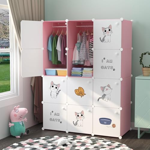 Image of YASONIC Plastic Wardrobe for Kids Clothes - Easy to Use Anti-Skid & Non-Slip Effective Professional, Plastic Cupboard for Kids, Foldable Almirah, Collapsible Wardrobe (Pink KTG1, 12 Door)