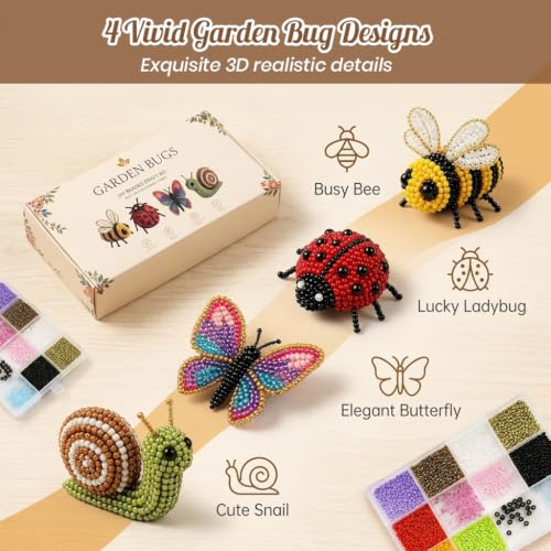 Image of PATPAT 3D Seed Beads Kit for Butterfly Animals Making with Bead, Charms and Instructions Tools Kit, Small Beads for Kids Activity for Embroidery, Art & Craft Projects, Home Decoration