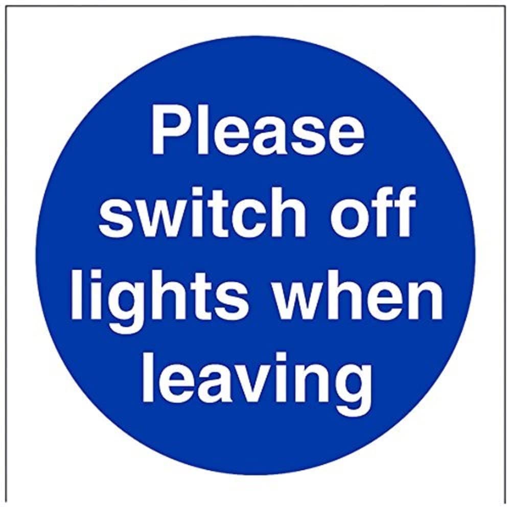 V Safety Please Switch Off Lights When Leaving Sign - 100mm x 100mm - 1mm Rigid Plastic