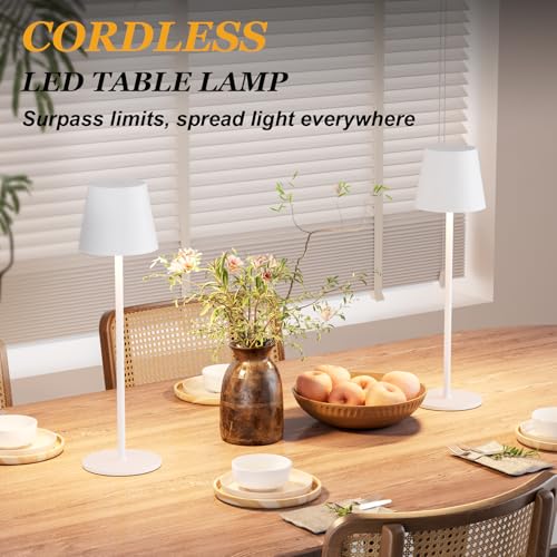 Image of Kakanuo Cordless Table Lamp Rechargeable White - KK 2 Pack 5000mAH Battery Operated Lamp for Table, 3 Color Stepless Dimming Wireless Lamp for Kitchen Counter, Outdoor Patio, Touch Control