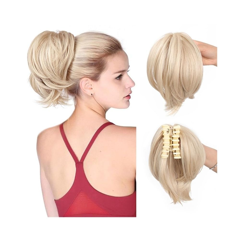 Hair Bun Messy Claw Clip Bun Hair Piece for Women Short Straight High Ponytail Extension Tousled Updo Scrunchies(T1B/4/30)
