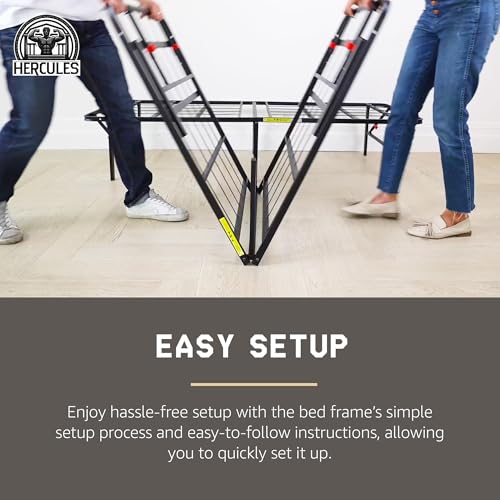 Image of Hercules Folding Metal Bed Frame, 14 inch Platform Mattress Foundation, No Box Spring Needed, Queen